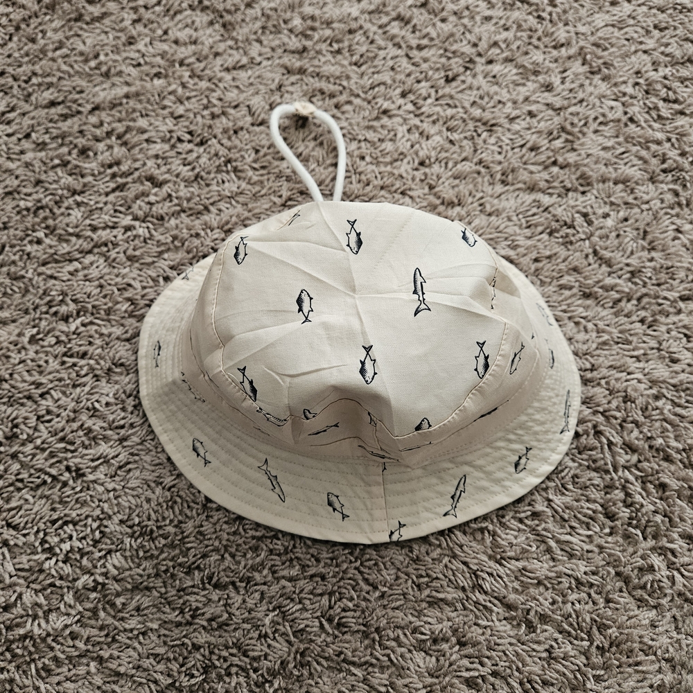 Kids Beige Bucket Hat with Fish Pattern